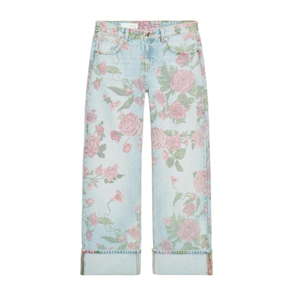 Zara TRF LOW RISE LOOSE FIT PRINTED FOLDED JEANS